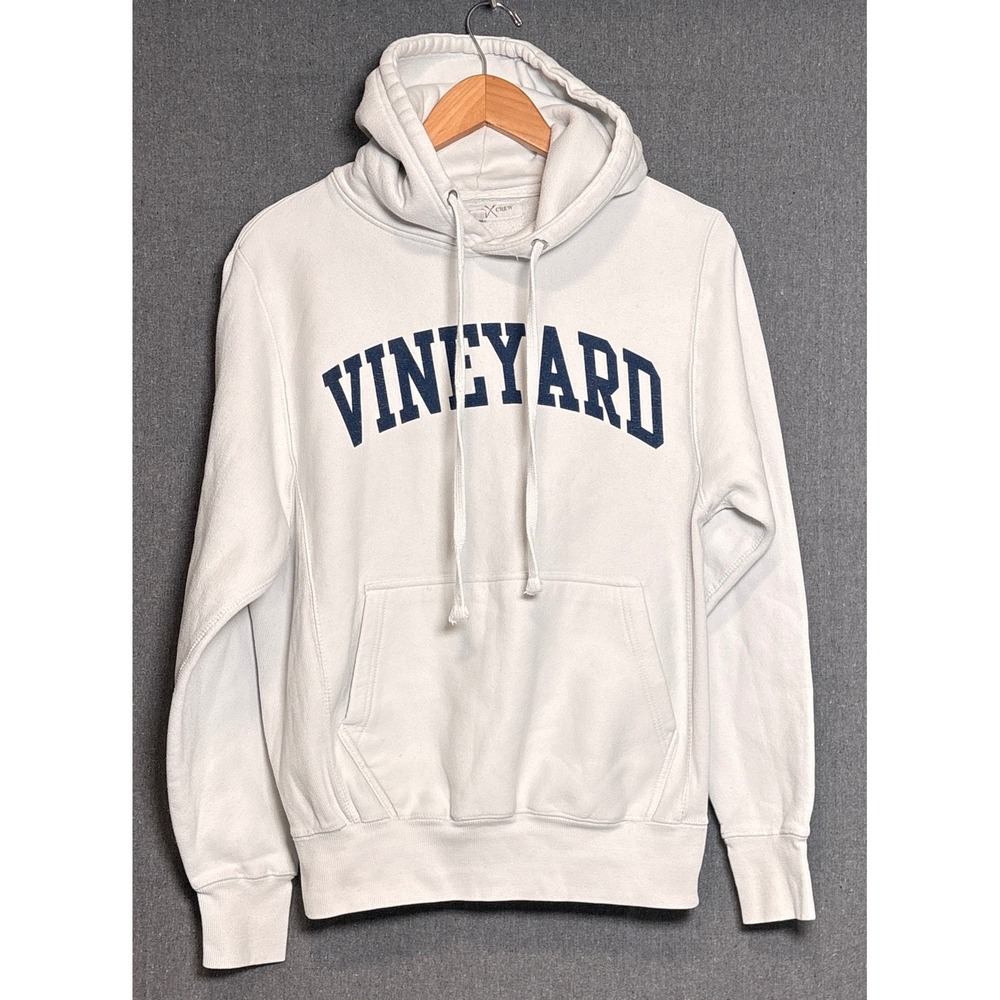 Vineyard Crew White Graphic Hoodie Sweatshirt Small Navy Blue Block Lettering